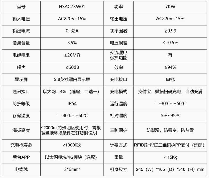 7KW壁挂/立柱式交流充电桩